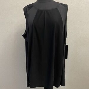 Mono B Women's Curvy Black Mesh Panel Black Sleeveless Tank Top 3XL New‎